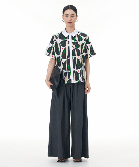 Contrasting Print Blouse